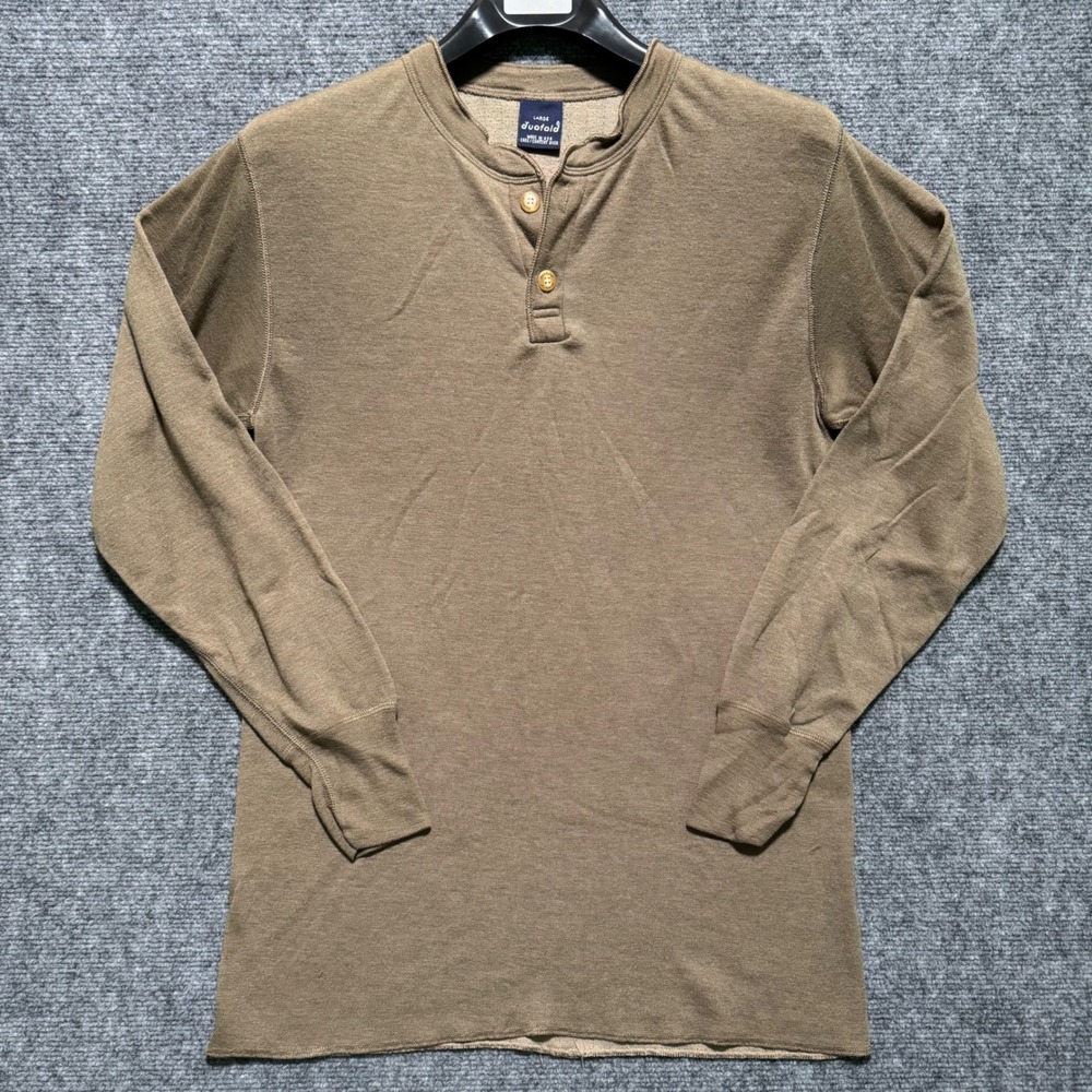 Vintage Duofold Henley Shirt Mens Large Brown Wool Blend Thermal Made in USA